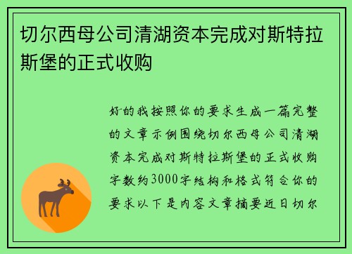 切尔西母公司清湖资本完成对斯特拉斯堡的正式收购